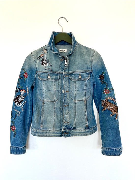 Zadig & Voltaire Jackets & Blazers - Zadig & Voltaire Light Wash Denim Embroidered Jacket with Animal Floral Skeleton